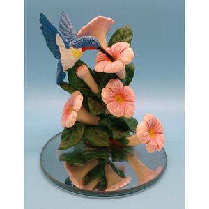 Hummingbird & Flowers on Round Mirror Base